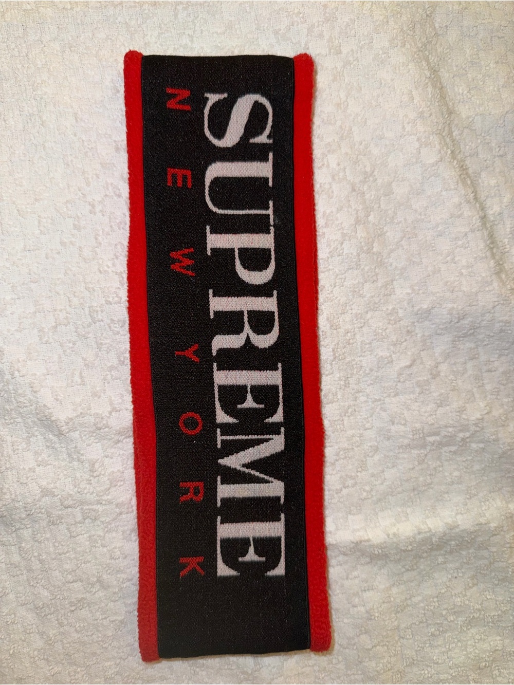 Supreme Black Knit Headband with Red Trim and White Logo